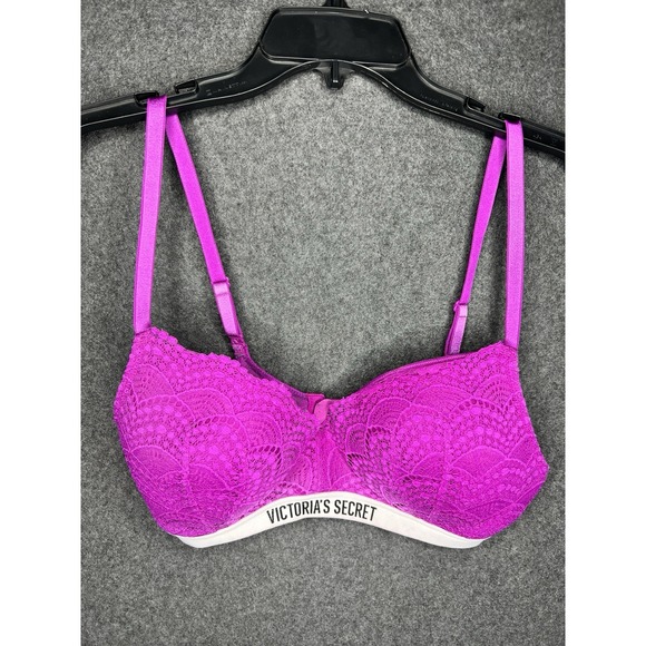 Victorias Secret Women's Pink Lace Logo Bra Size 36D Sexy Lingerie - Picture 1 of 8